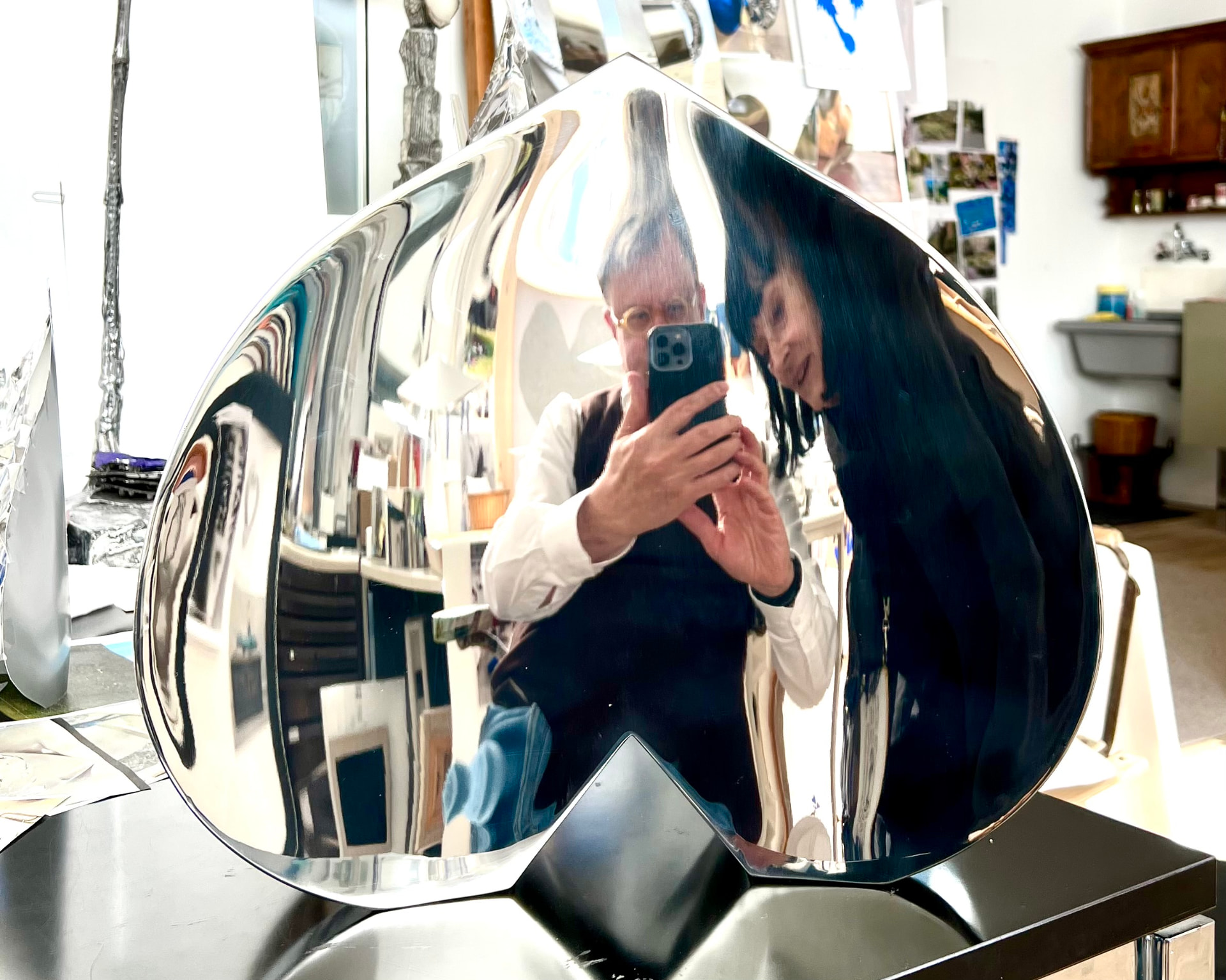 Sculpture cœur en acier poli miroir